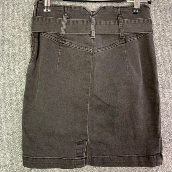 FREE PEOPLE Belted Black Denim Pencil Mini Skirt SZ 0 - Picture 2 of 9